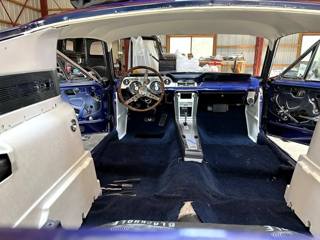 Cobra roadster interior during an automotive upholstery project